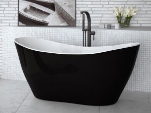 BESCO Wanna wolnostojąca Viya B&W 160x70 + klik-klak chrom #WMD-160-VBW