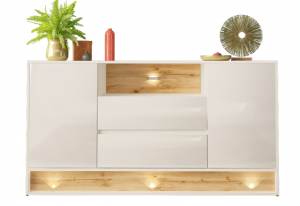 MEGSTYL KOMODA 160CM Z WSTAWKĄ DĄB WOTAN -  biały połysk VISION 2