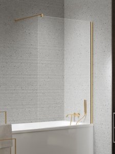 NEW TRENDY Parawan nawannowy NESTA GOLD BRUSHED stały U 90x140 szkło czyste 8mm Active Shield 2.0 - wsp. równoległy P-0213-WP