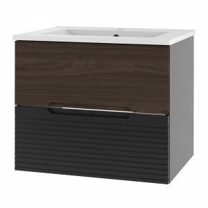 MEGSTYL  Szafka z umywalką 2S 60cm czarny mat orzech zestaw-3 AVELLA-0000-0048
