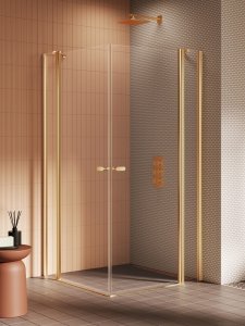 NEW TRENDY Kabina prysznicowa NEW SOLEO GOLD BRUSHED 2D prostokątna U 110x110x195 szkło czyste 6mm Active Shield 2.0 - z el. stałym K-4246