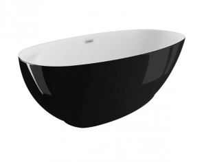 POLIMAT Wanna wolnostojąca z półką KIVI 165 cm x 75 cm / Czarny połysk 00472
