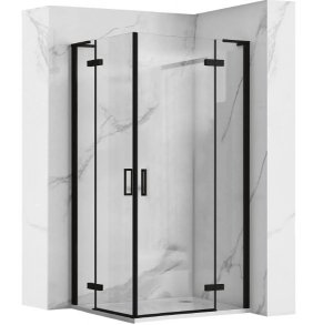 REA - Kabina narożna - drzwi podwójne prysznicowe składane, łamane HUGO DOUBLE 80x90 Black / Czarne 