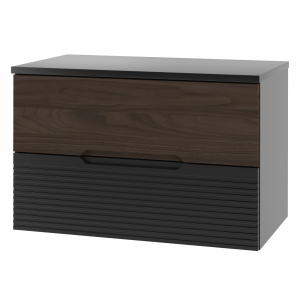 MEGSTYL Szafka pod Umywalkę z Blatem 2S 80cm Czarny Mat Orzech Zestaw-1 AVELLA-01  