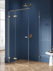 NEW TRENDY Kabina prysznicowa AVEXA GOLD BRUSHED 1D L 100x70x200 szkło czyste 6mm Active Shield 2.0 EXK-1752