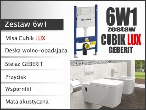 Zestaw 6w1 GEBERIT+ MISA CUBIK LUX COVER+ Deska wolnoopadająca +  Przycisk + wsporniki + mata
