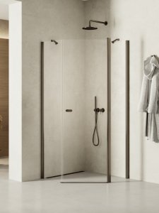 NEW TRENDY Kabina prysznicowa New Soleo Gunmetal Brushed, pięciokątna, asymetryczna, drzwi pojedyncze 80x80 K-1707