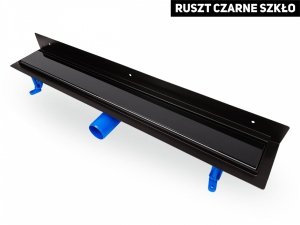 OKEDA Czarny przyścienny odpływ liniowy OKEDA® PRIME LINE™ - BLACK GLASS - RUSZT CZARNE SZKŁO 70cm 21700.06.BLACK