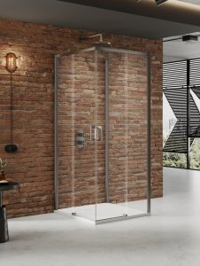 NEW TRENDY Kabina prysznicowa PRIME GUNMETAL BRUSHED 2D prostokątna przyścienna L 80x90x200 szkło czyste 6mm Active Shield 2.0 K-4960