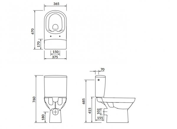 CERSANIT - Zestaw 579 - WC Kompakt bezkołnierzowy ETIUDA NEW CleonOn przeznaczony dla osób starszych i z ograniczoną sprawnością ruchową oraz niepełnosprawnych, bez deski  K11-0221