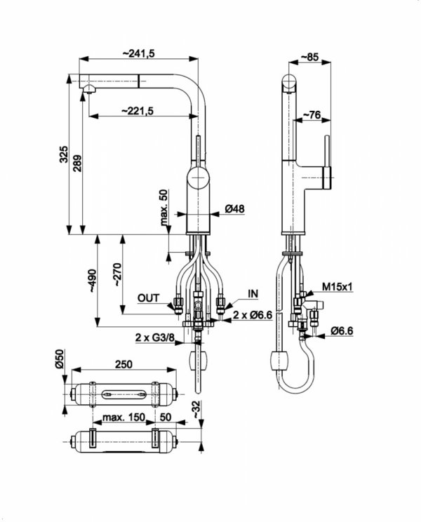 ARMATURA KRAKÓW KFA DUERO PURE MOVE BRUSHED LIGHT GOLD bateria kuchenna z filtracją wody oraz wyciąganą wylewką 6623-422-39