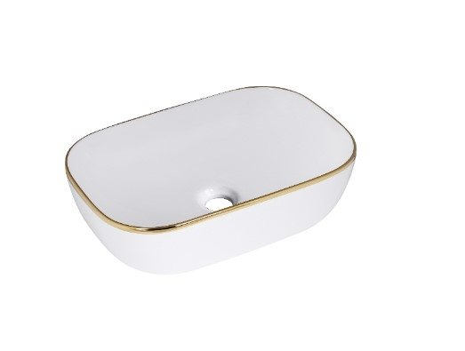 AQUAFORM - umywalka nablatowa MALAGA GOLDEN LINE owalna 46x33 cm, kolor biały i złoty rant  AQ.448-0151246