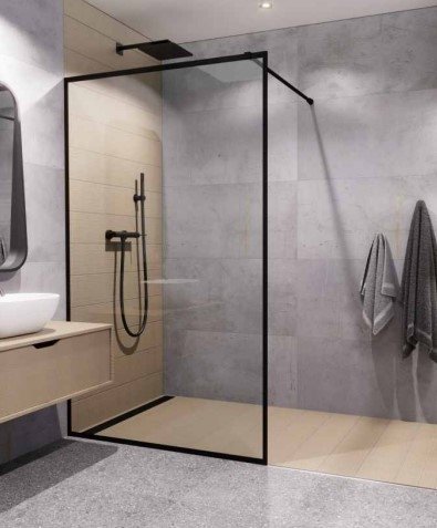 AQUAFORM  - ścianka prysznicowa TEINE 110 typu Walk-In szkło transparentne 6mm profil CZARNY  AQ.103-12-30110-02