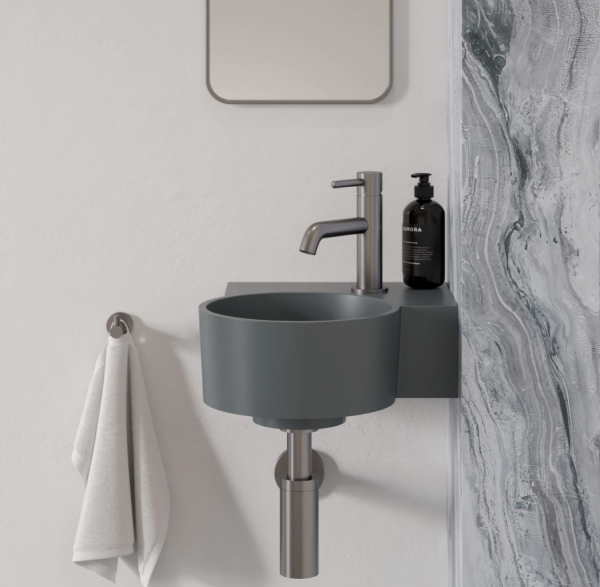 OMNIRES umywalka nablatowa/wisząca - prawa, 33 x 34 cm OVO M+ ash grey mat OVO335UWPAG