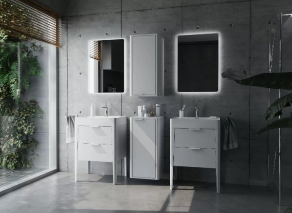 KROFAM - Szafka pod umywalkę VIBE 80cm, 2 szuflady, biało-szary  VI 8070-48Z-S