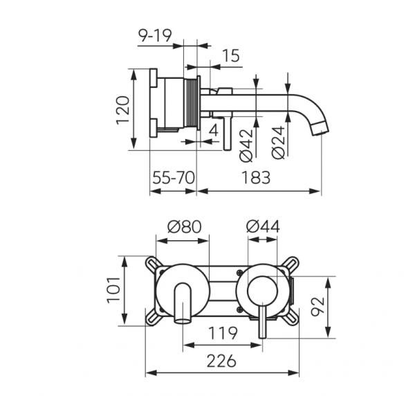 FERRO Bateria umywalkowa podtynkowa gun metal CIRICULUS BCK3PAGM