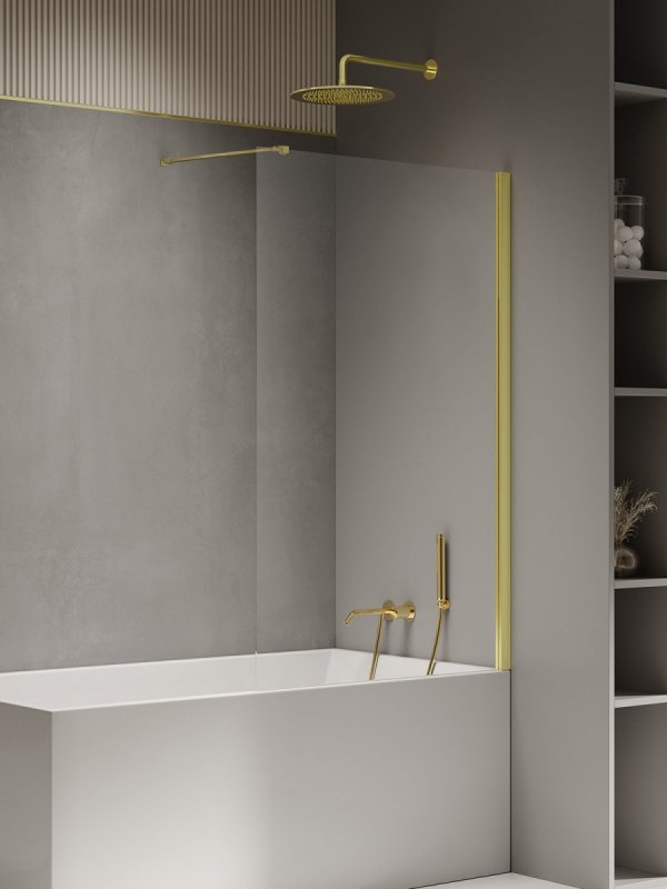 NEW TRENDY Parawan nawannowy NEW SOLEO LIGHT GOLD stały U 70x140 szkło czyste 6mm Active Shield - wsp. prostopadły P-0116-WP