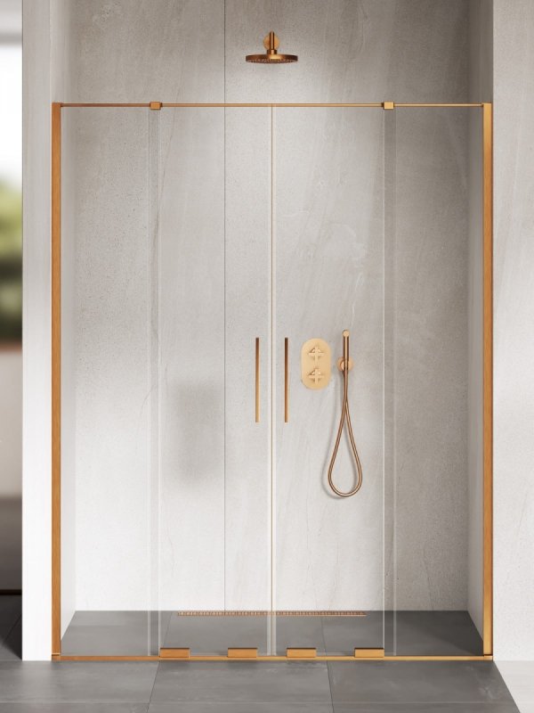 NEW TRENDY Drzwi wnękowe SMART COPPER BRUSHED 2D U 160x200 szkło czyste 8mm Active Shield 2.0 EXK-7664