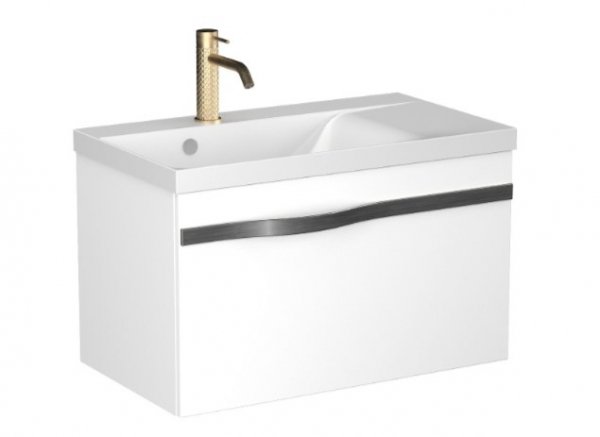 KROFAM - Szafka podumywalkę VOG 69 cm biały połysk + Uchwyt czarny stal szczotkowana (DSM - do samodzielnego montażu)  VO6971-0DI-W