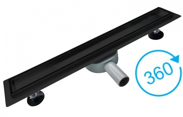 AQUALine - Odpływ liniowy podłogowy 2w1 pod płytkę CZARNY Matowy Obrotowy syfon 90cm R04BK900