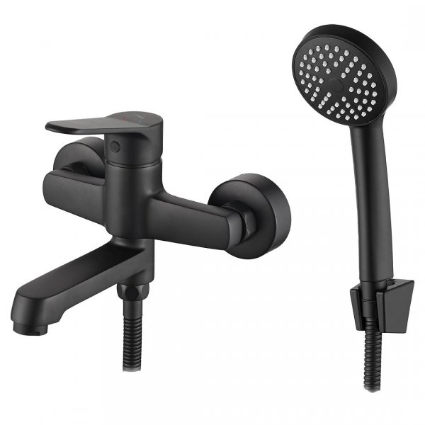 KUCHINOX - Bateria wannowa ATEZ ścienna z zestawem natryskowym Czarna  BTK_711D