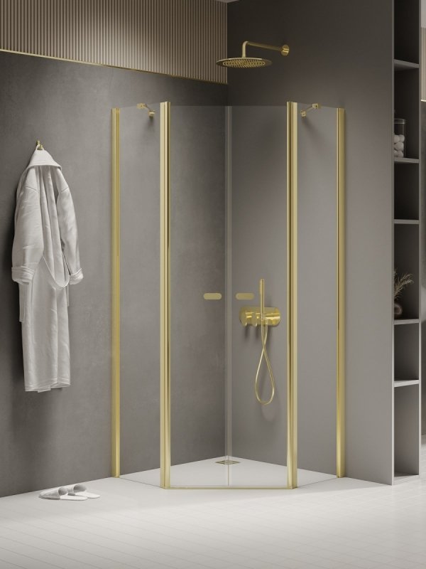 NEW TRENDY Kabina prysznicowa New Soleo Light Gold, pięciokątna, drzwi podwójne 90x90x195 K-1668