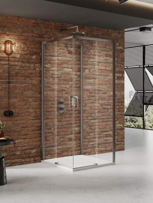NEW TRENDY Kabina prysznicowa PRIME GUNMETAL BRUSHED 2D prostokątna przyścienna L 100x90x200 szkło czyste 6mm Active Shield 2.0 K-4967