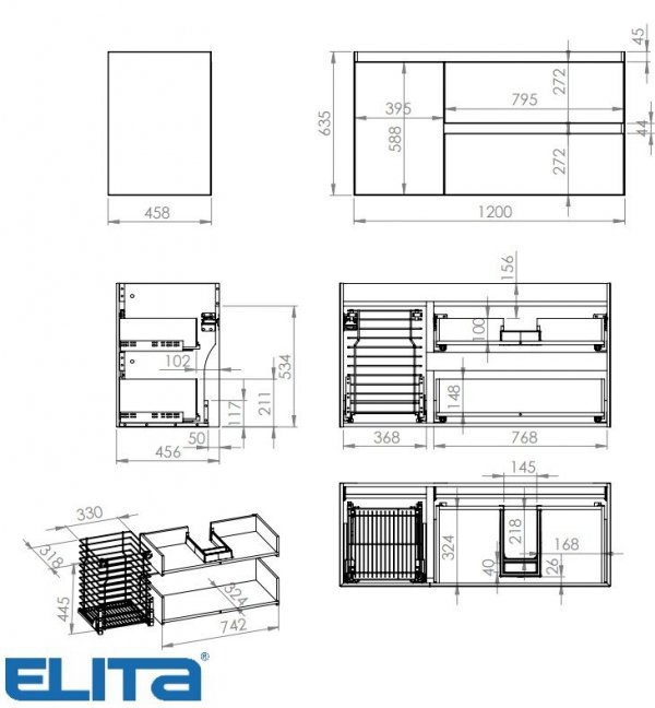 ELITA SZAFKA SPLIT 120 2S PRAWA CARGO FUME MATT PDW 169020