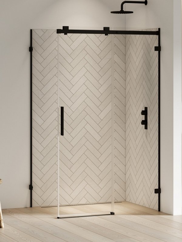 NEW TRENDY Kabina prysznicowa SOFTI BLACK X 1D kwadratowa L 100x100x200 szkło czyste 8mm Active Shield 2.0 EXK-5379