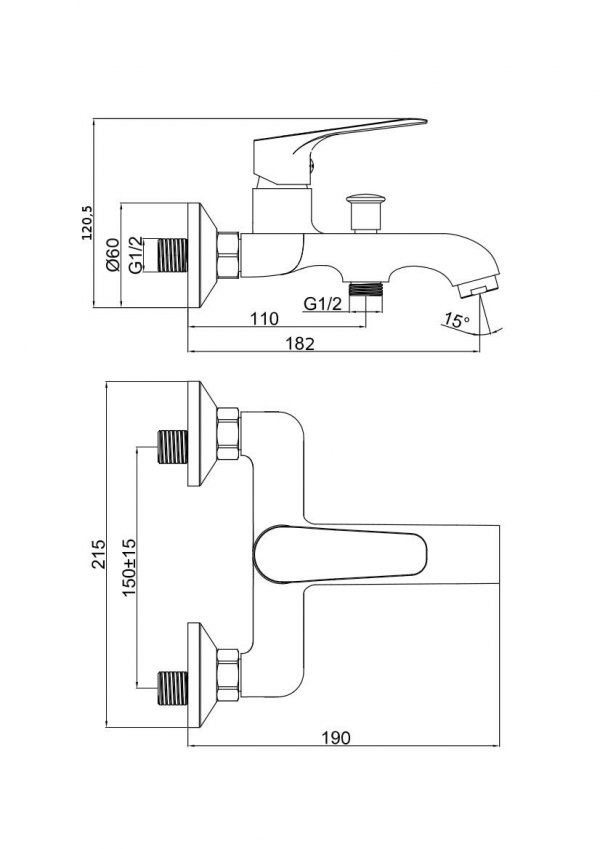 SEA HORSE Bateria wannowa ścienna ELIPTO BJM303