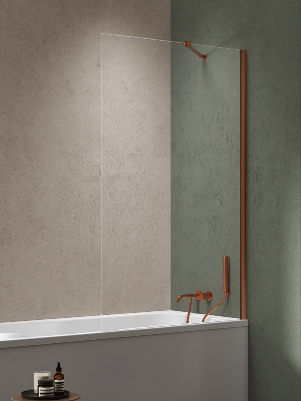 NEW TRENDY Parawan nawannowy NESTA COPPER BRUSHED stały U 90x140 szkło czyste 8mm Active Shield 2.0 P-0219