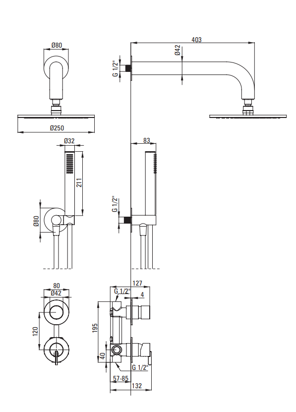 DEANTE - Zestaw prysznicowy podtynkowy SILIA z głowicą prysznicową Titanium NQS_D9YK