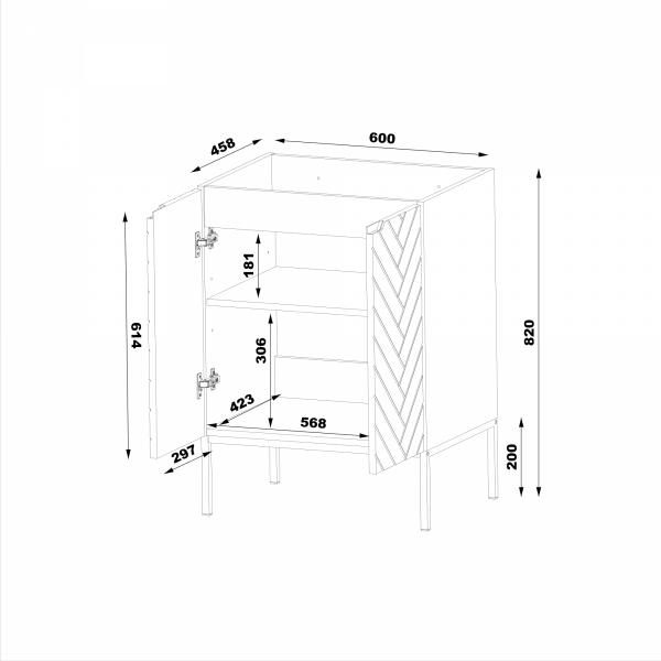 MEGSTYL ASPEN-09 - Szafka z Umywalką 2D 60cm Czarny Mat Zestaw-3 Złoty Stelaż ASPEN-000188
