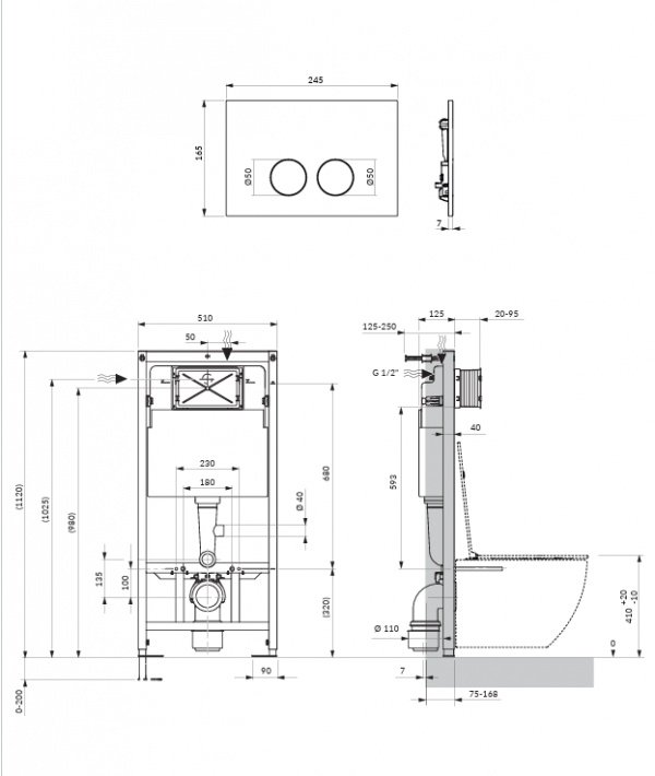 OMNIRES STRONGFRAME stelaż podtynkowy do miski toaletowej z ECO spłukiwaniem + MINIMAL przycisk spłukujący czarny mat FLUSH SET STFWCECO1M-RBLM