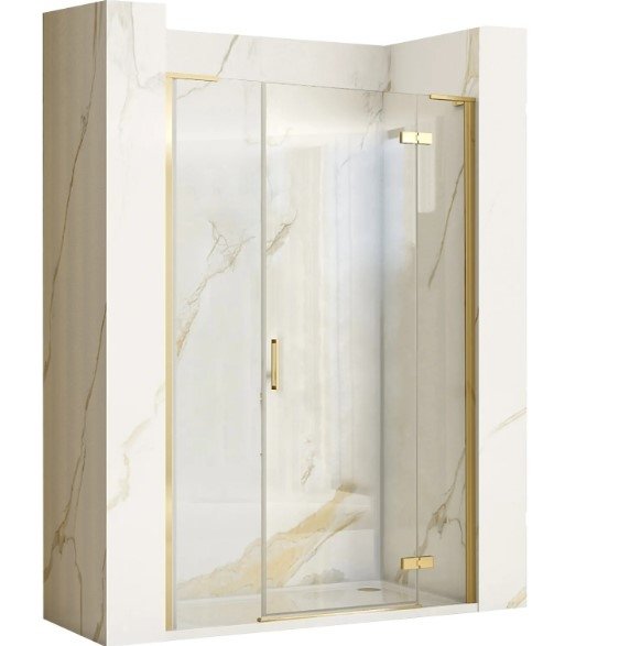 REA - Drzwi prysznicowe składane, łamane HUGO 110 Gold Brush / Złote Szczotkowane + listwa magnetyczna wymagana do montażu we wnęce