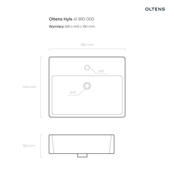 Oltens Hyls umywalka 58,5x44 cm nablatowa prostokątna z powłoką SmartClean biała 41810000