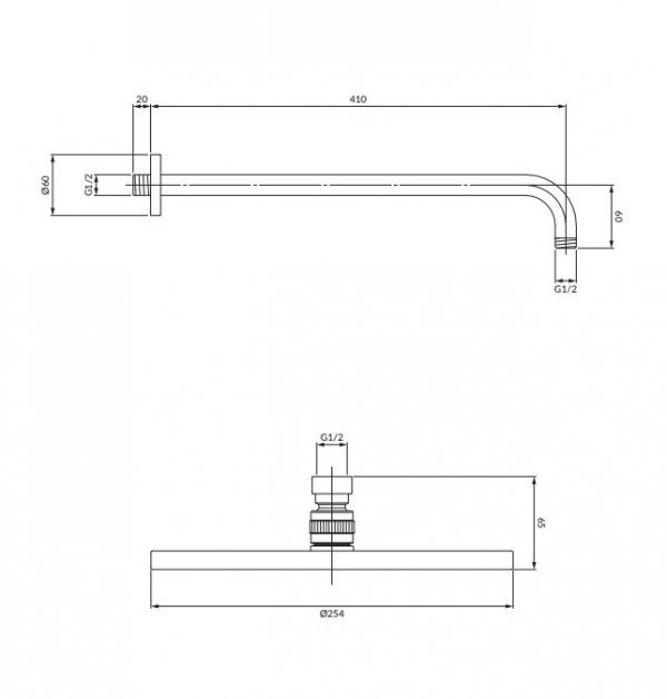  OMNIRES Deszczownica z ramieniem, ø25 cm SLIMLINE miedź WGSET1CP 