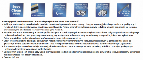 AQUAFORM LAZURO KABINA KWADRATOWA 80X80X200 CHROM, SZKŁO CZYSTE 6MM EASY CLEAN AQ.101-502107