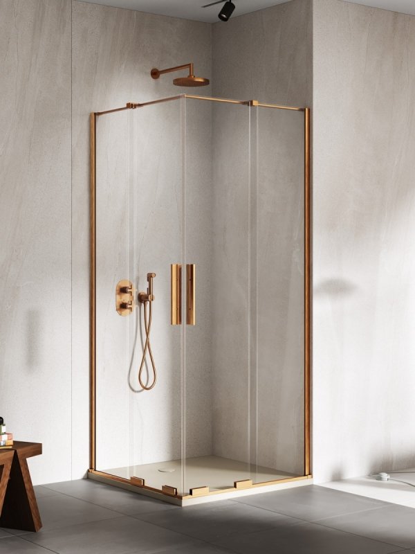 NEW TRENDY Kabina prysznicowa SMART COPPER BRUSHED 2D U 90x90x200 szkło czyste 8mm Active Shield 2.0 EXK-7742