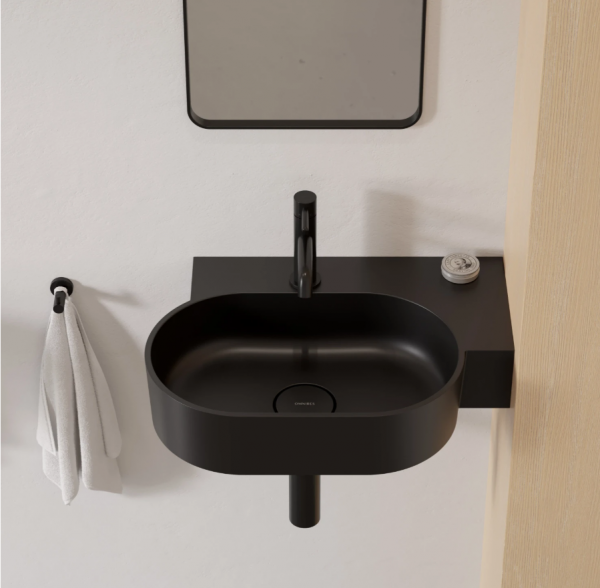 OMNIRES umywalka nablatowa/wisząca OVO M+ prawa, 55 x 38 cm black lava mat OVO555UWPBLV