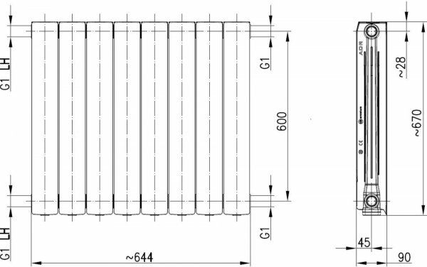 ARMATURA KRAKÓW KFA Grzejnik aluminiowy ADR 600 8-elementowy grafit 764-080-61
