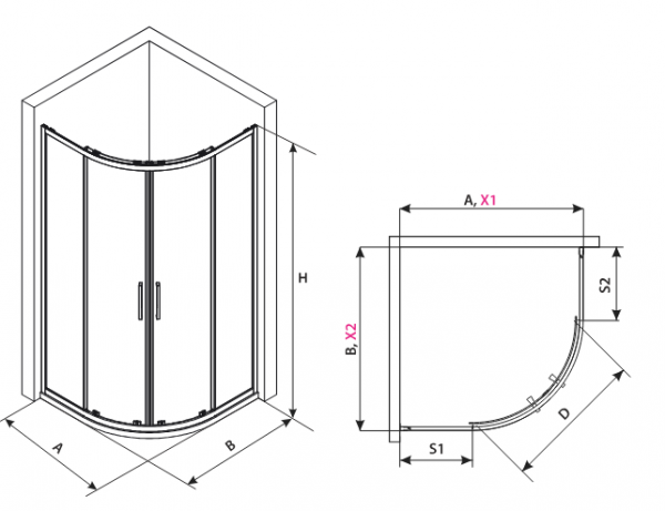 AQUAFORM Kabina prysznicowa półokrągła AZUL 80x80x185 szkło transparentne 5mm profil czarny mat AQ.100-501103