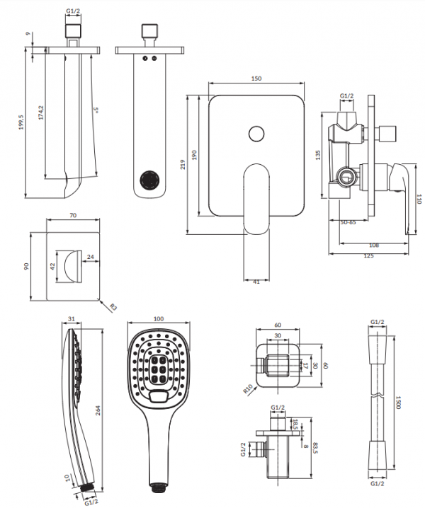 OMNIRES Zestaw  system wannowy podtynkowy SACRAMENTO czarny mat SYSSCW01BL