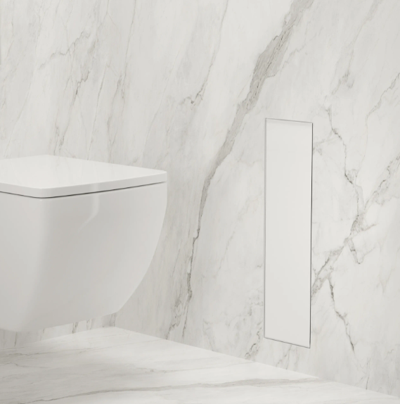 BALNEO Schowek na szczotkę WC Balneo Wall Box Brush L White Glass lewy do wbudowania w ścianę ze stali nierdzewnej biały