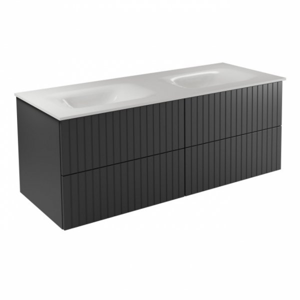 BESCO Szafka Akya Linea Gun Metal Matt 131x52,5x51 z umywalką biały połysk + klik-klak czarny matt #KAL-131-PGB