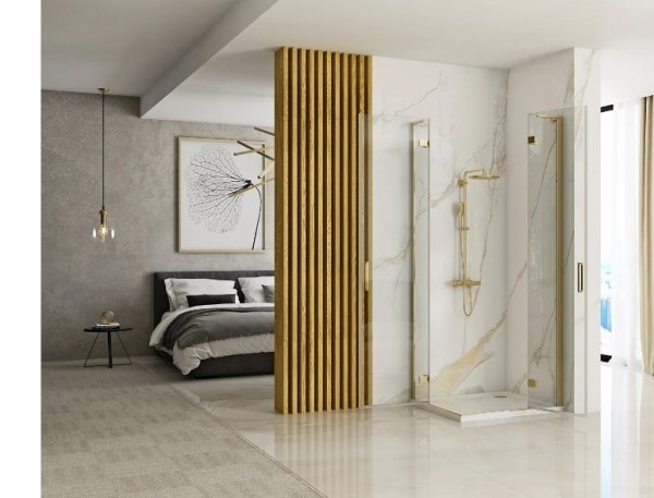 REA - Kabina narożna - drzwi podwójne prysznicowe składane, łamane HUGO DOUBLE 80x80 Gold / Złota 