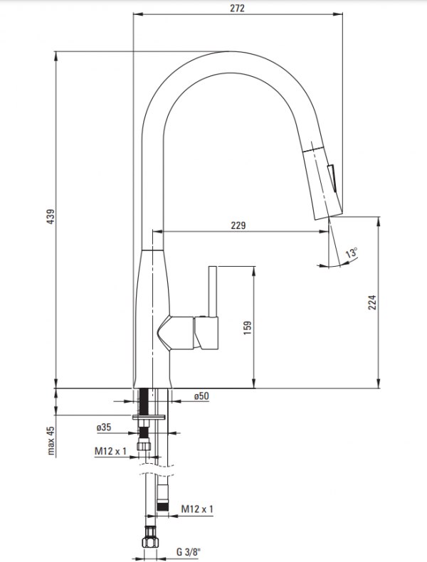 DEANTE Bateria kuchenna z wyciąganą wylewką LUKRECJA nero BDH_N72M