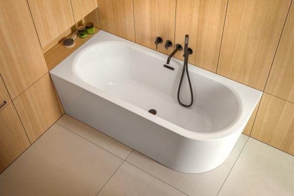 BESCO Wanna wolnostojąca Avita A-line 150x75 P + syfon klik-klak biały z przelewem slim #WAA-150APBS