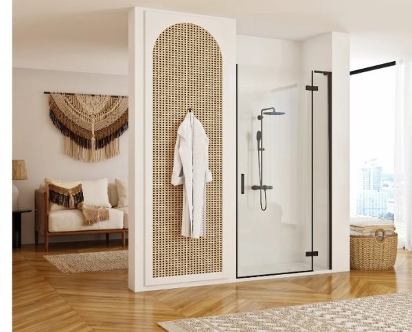 REA - Drzwi prysznicowe składane, łamane HUGO 100 Black / Czarne + listwa magnetyczna wymagana do montażu we wnęce