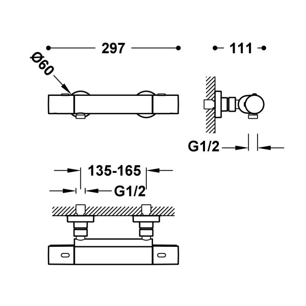 TRES OVER-WALL Bateria termostatyczna naścienna Over-wall prysznicowa- czarny mat 19016419NM